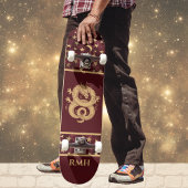 Gold Dragon on Burgundy with Stars Moon Monogram  Persoonlijk Skateboard