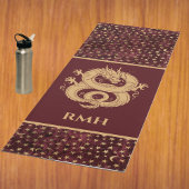 Gold Dragon on Burgundy with Stars Moon Monogram  Yogamat