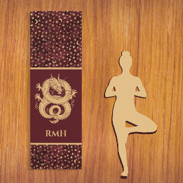 Gold Dragon on Burgundy with Stars Moon Monogram  Yogamat