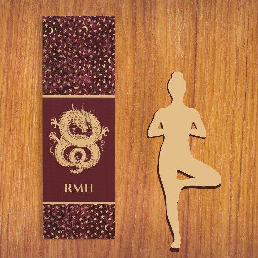 Gold Dragon on Burgundy with Stars Moon Monogram  Yogamat