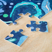 Gold Dragon op blauwe golven Legpuzzel (Zijkant)