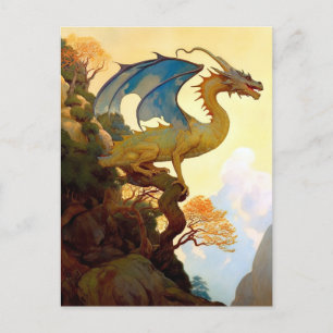 Gold Dragon op een Briefkaart met een cliff Fantas