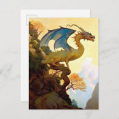 Gold Dragon op een Briefkaart met een cliff Fantas (Voorkant / Achterkant)