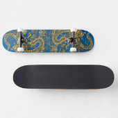 Gold Dragon op Lapis Blue Leather Texture Skateboard (Horizontaal)