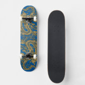 Gold Dragon op Lapis Blue Leather Texture Skateboard (Voorkant)