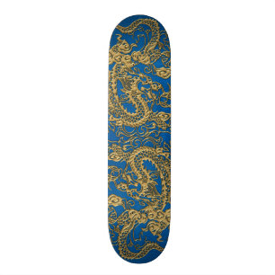 Gold Dragon op Lapis Blue Leather Texture Skateboard