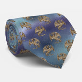 Gold Dragon Pattern op een blauwe en groene achter Stropdas (Opgerold)