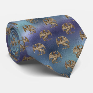 Gold Dragon Pattern op een blauwe en groene achter Stropdas