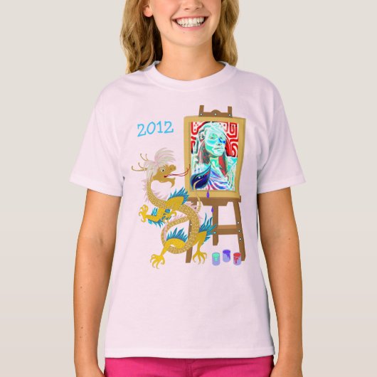 Gold Dragon schildert uw portret sjabloon Shirt (Voorkant)