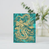 Gold Dragon Turquoise Satin Lush Gold Kaart (Staand voorkant)