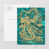 Gold Dragon Turquoise Satin Lush Gold Kaart (Voorkant / Achterkant)