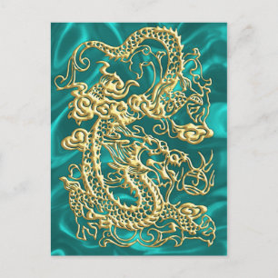 Gold Dragon Turquoise Satin Lush Gold Kaart