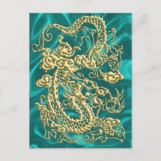 Gold Dragon Turquoise Satin Lush Gold Kaart (Voorkant)