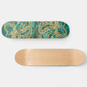 Gold Dragon Turquoise Satin Lush Skateboard (Horizontaal)