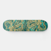 Gold Dragon Turquoise Satin Lush Skateboard (Horizontaal)