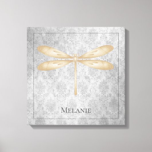 Gold Dragonfly Damask Canvas Afdruk (Voorkant)