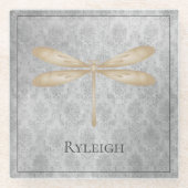 Gold Dragonfly Damask Glazen Onderzetter (Voorkant)