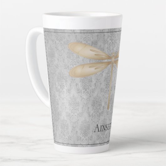Gold Dragonfly Damask Latte Mok (Linkerhoek)
