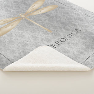Gold Dragonfly Damask Sherpa Deken