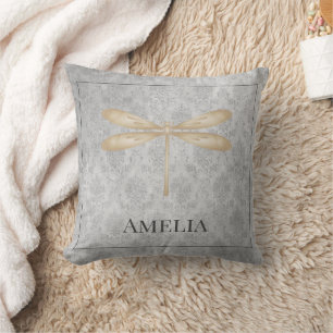 Gold Dragonfly Damask Sierkussen