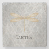Gold Dragonfly Damask Stenen Onderzetter (Voorkant)