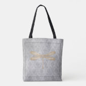 Gold Dragonfly Damask Tote Bag (Achterkant)