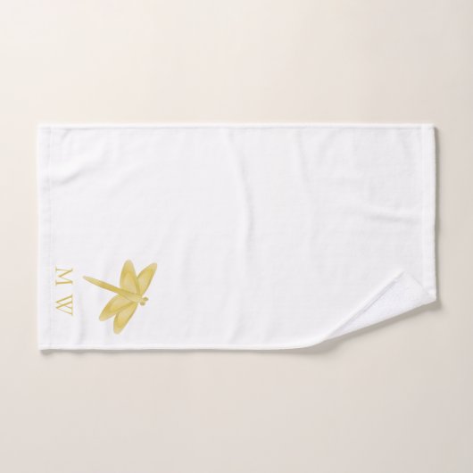 Gold Dragonfly Design Monogrammed Bad Handdoek (Handdoek)
