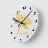 Gold Dragonfly Design Personalised Ronde Klok (Hoek)