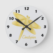 Gold Dragonfly Design Personalised Ronde Klok (Voorkant)