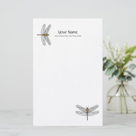 Gold Dragonfly Linen Briefpapier (Staand voorkant)