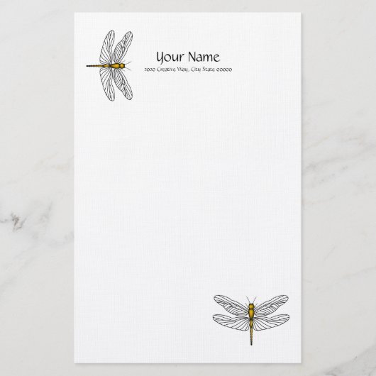 Gold Dragonfly Linen Briefpapier (Voorkant)