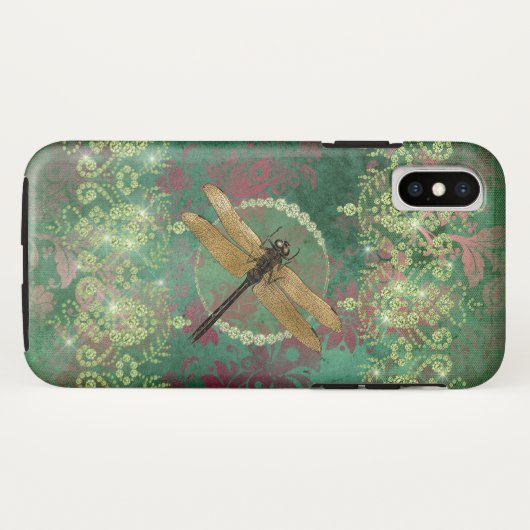 Gold Dragonfly op groen met Rhinestones Case-Mate iPhone Case (Achterkant (horizontaal))