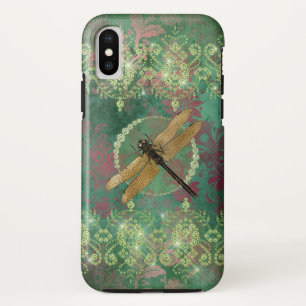 Gold Dragonfly op groen met Rhinestones Case-Mate iPhone Case