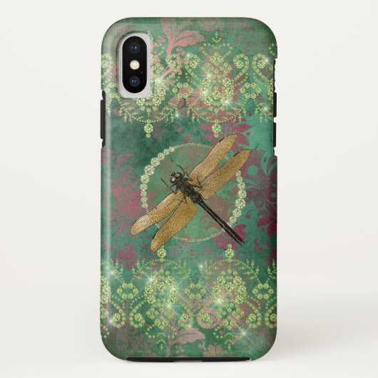 Gold Dragonfly op groen met Rhinestones Case-Mate iPhone Case (Achterkant)
