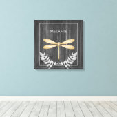 Gold Dragonfly Rustic Canvas afdrukken (Insitu (Houten vloer))