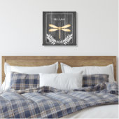 Gold Dragonfly Rustic Canvas afdrukken (Insitu (Slaapkamer))