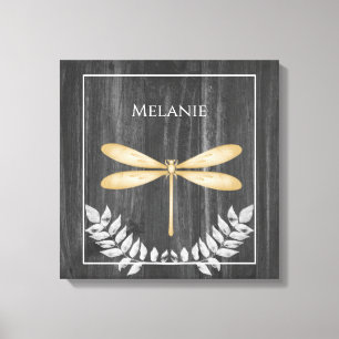 Gold Dragonfly Rustic Canvas afdrukken