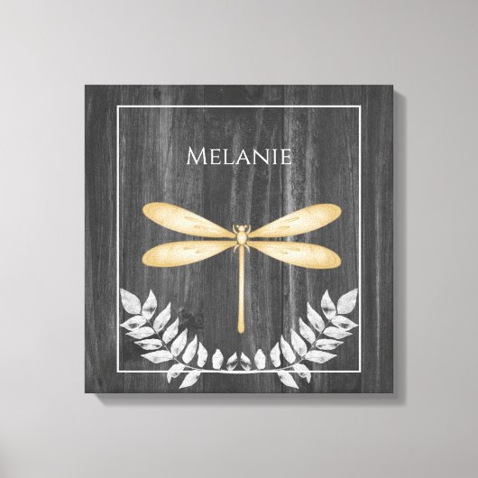 Gold Dragonfly Rustic Canvas afdrukken (Voorkant)
