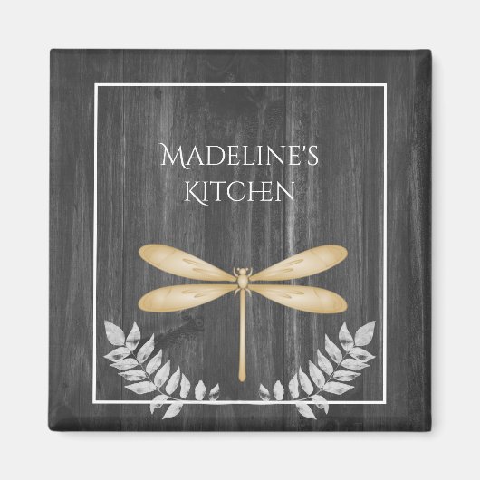 Gold Dragonfly Rustic Magnet (Voorkant)