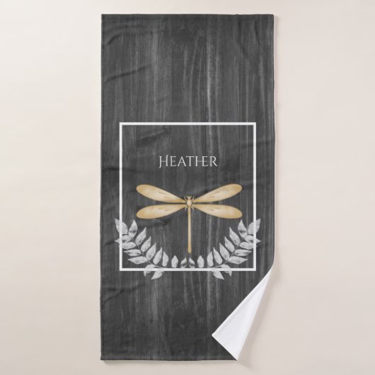 Gold Dragonfly Rustic Personalized Bath Towel Set Bad Handdoek (Badhanddoek)