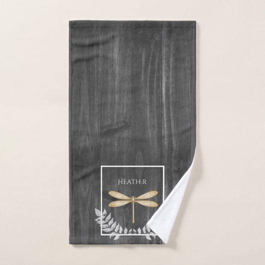 Gold Dragonfly Rustic Personalized Bath Towel Set Bad Handdoek (Handdoek)