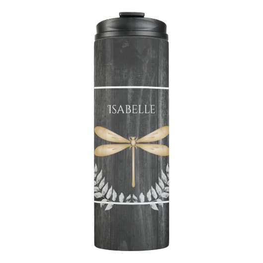 Gold Dragonfly Rustic Personalized Thermal Tumbler Thermosbeker (Voorkant)