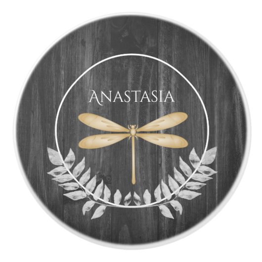 Gold Dragonfly Rustic Specialized Ceramic Knob. Keramische Knop (Voorkant)