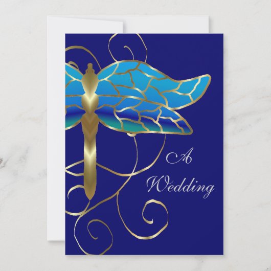 Gold Dragonfly Tiara Wedding Invitation Kaart (Voorkant)