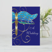Gold Dragonfly Tiara Wedding Invitation Kaart (Staand voorkant)