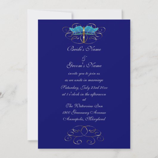 Gold Dragonfly Tiara Wedding Invitation Kaart (Achterkant)