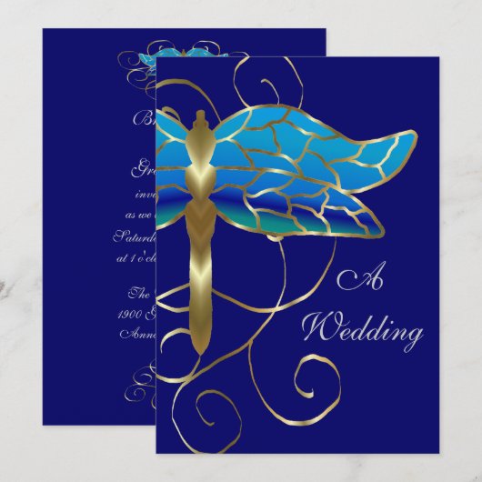 Gold Dragonfly Tiara Wedding Invitation Kaart (Voorkant / Achterkant)