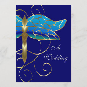 Gold Dragonfly Tiara Wedding Invitation Kaart