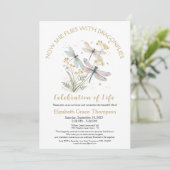 Gold Dragonfly Viering van het Leven Uitnodiging (Staand voorkant)
