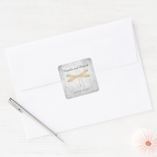 Gold Dragonfly Weddenschappen Vierkante Sticker (Envelop)